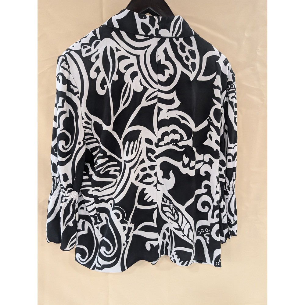 Sharon Young Blouse Size 16 Black White Abstract Print 3/4 Sleeve Button Up - Picture 4 of 6